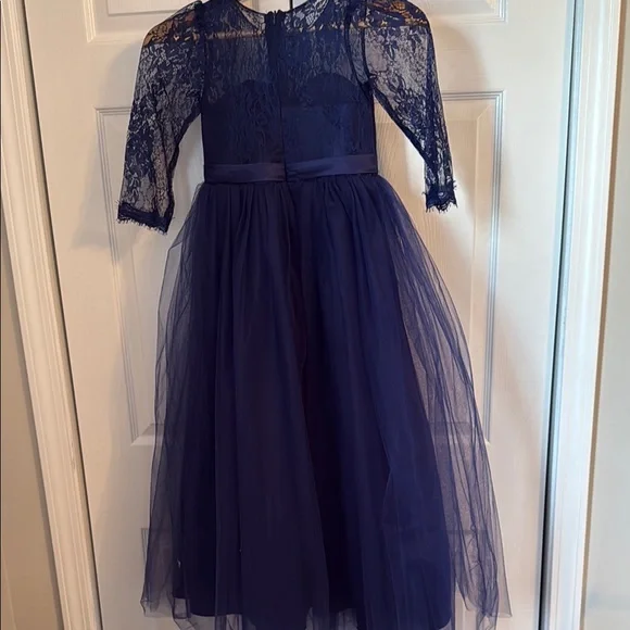 Elegant Navy Lace Kids Dress - Picture 4 of 4